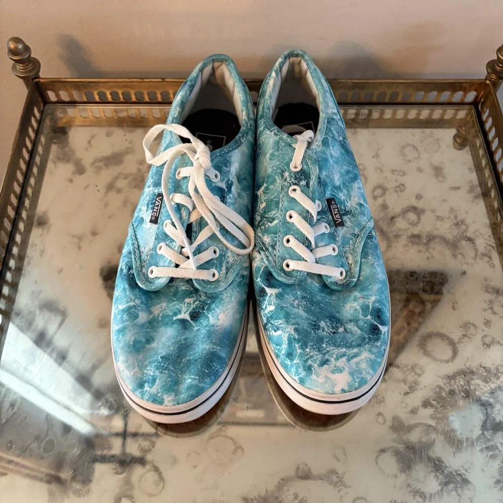 Vans Shoes Womens Size 7 Blue Ocean‎ Marble Print Low Top Canvas Lace Up Skate